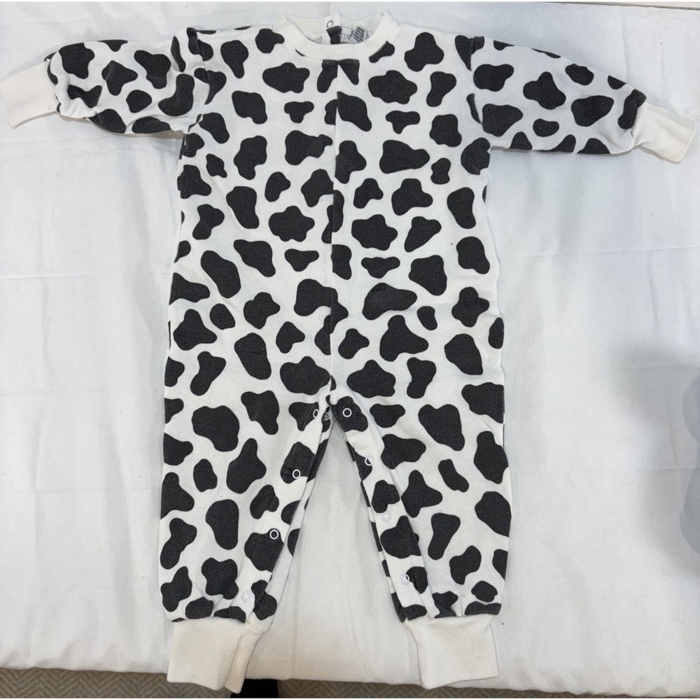 Vintage Tiny Town Holstein Cow Print Snap Bodysuit One Piece Black White 24M